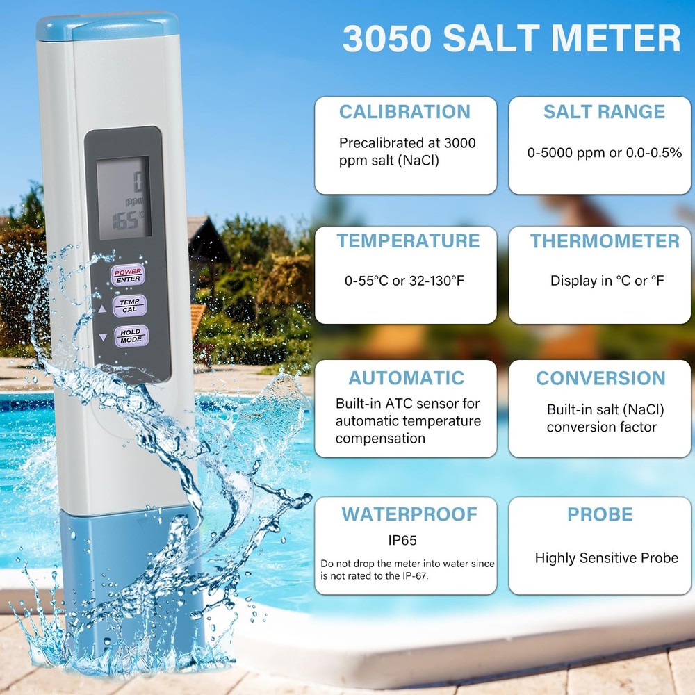 SALT-3050 Waterproof IP65 Meter/Digital Salinity PPM Temperature Tester