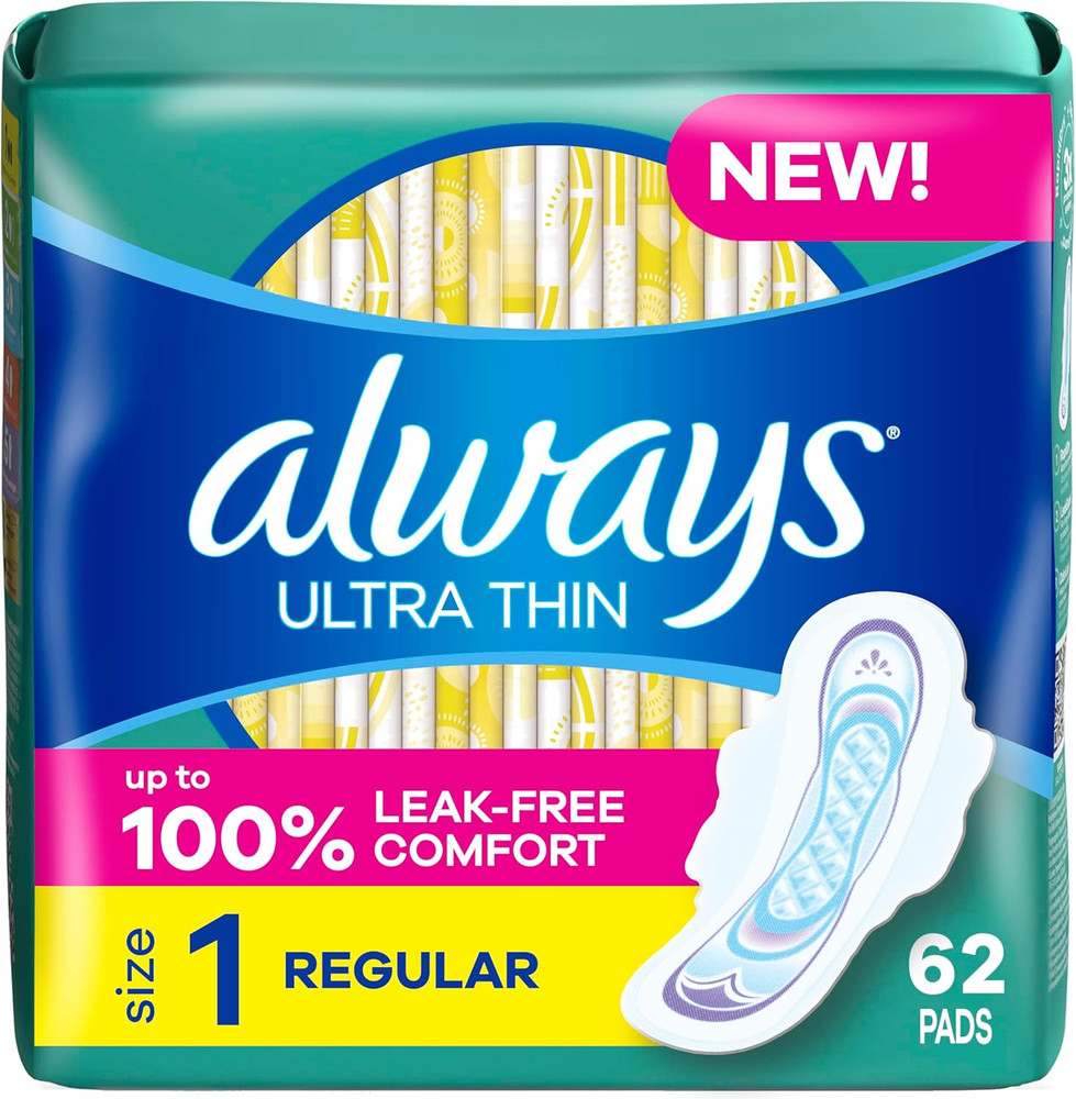 Ultra Thin Pads with Wings, Size 1, Regular, 62 Count