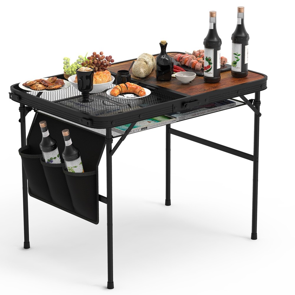 Camping Table Collapsible Aluminum Grill Stand BBQ Table Storage Net Adjustable