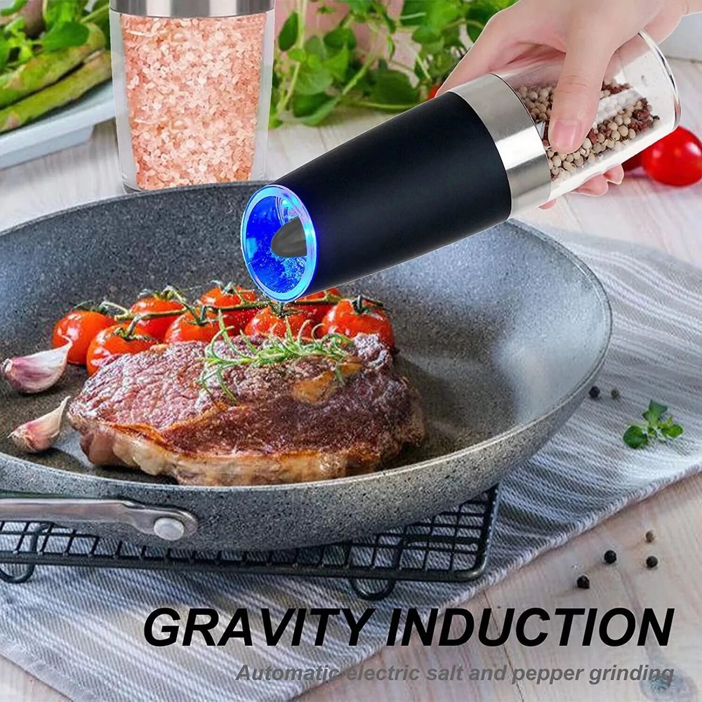 2Pack LED Electric Salt and Pepper Grinder Set w/Base Automatic Power Kitchen US