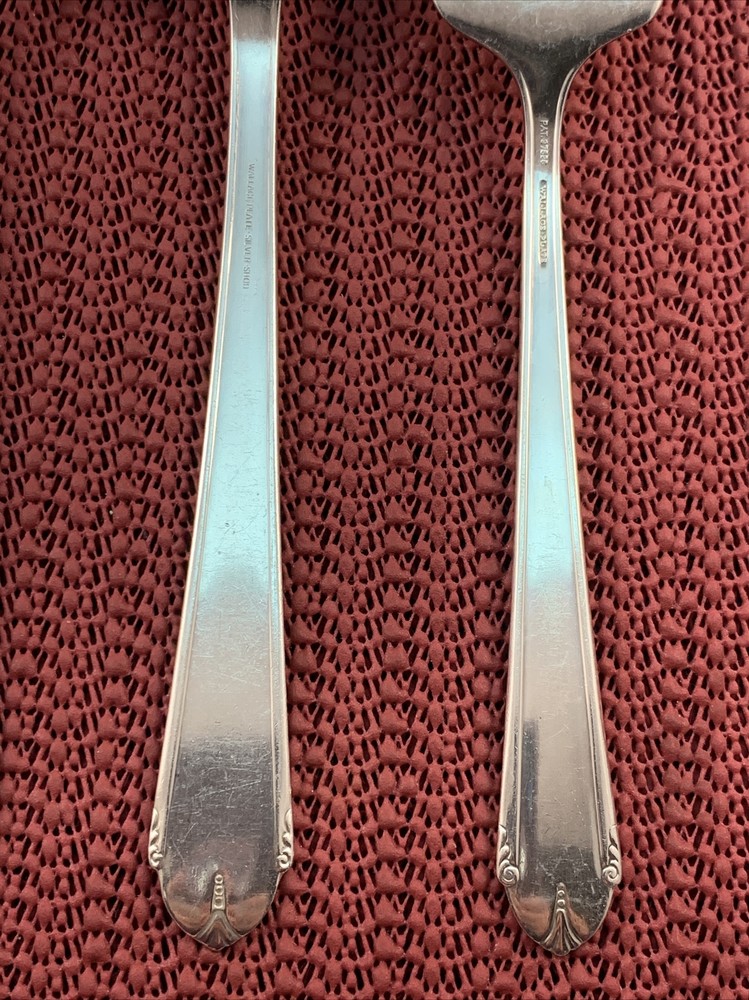 3 Solid Serving Spoon & 1 Meat Fork 1937 LADY ALICE II Wallace Silverplate