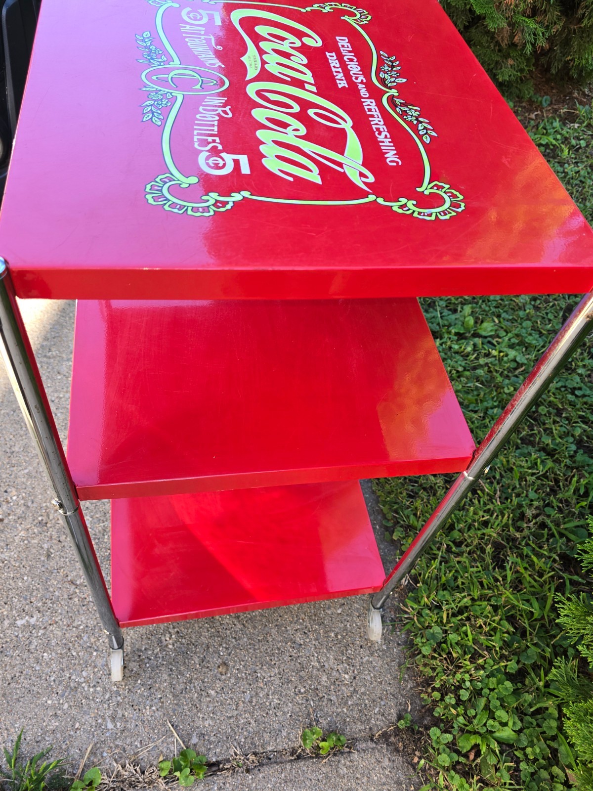 Vintage Metal Display Coca Cola Retro Kitchen Rolling Cart Collectible