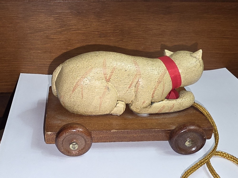 Folk Art Cat Pull Cart Toy