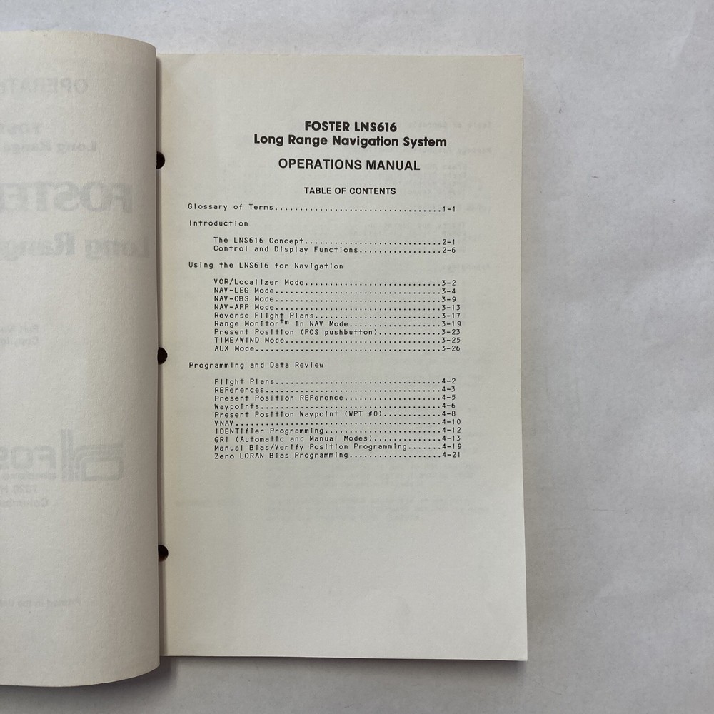 Foster LNS616 Long Range Navigation System Operation Manual