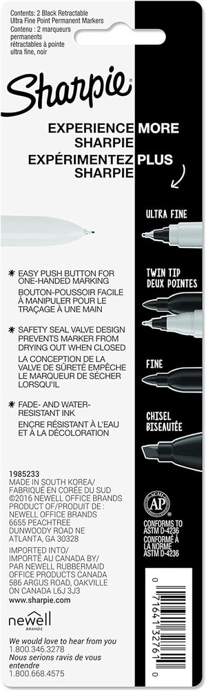 SHARPIE Retractable Permanent Markers, Ultra Fine Point, Black, 2 Count
