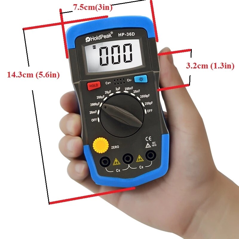 HoldPeak LCD Digital Multimeter Capacitance Test Meters Data Hold 1999 Counts