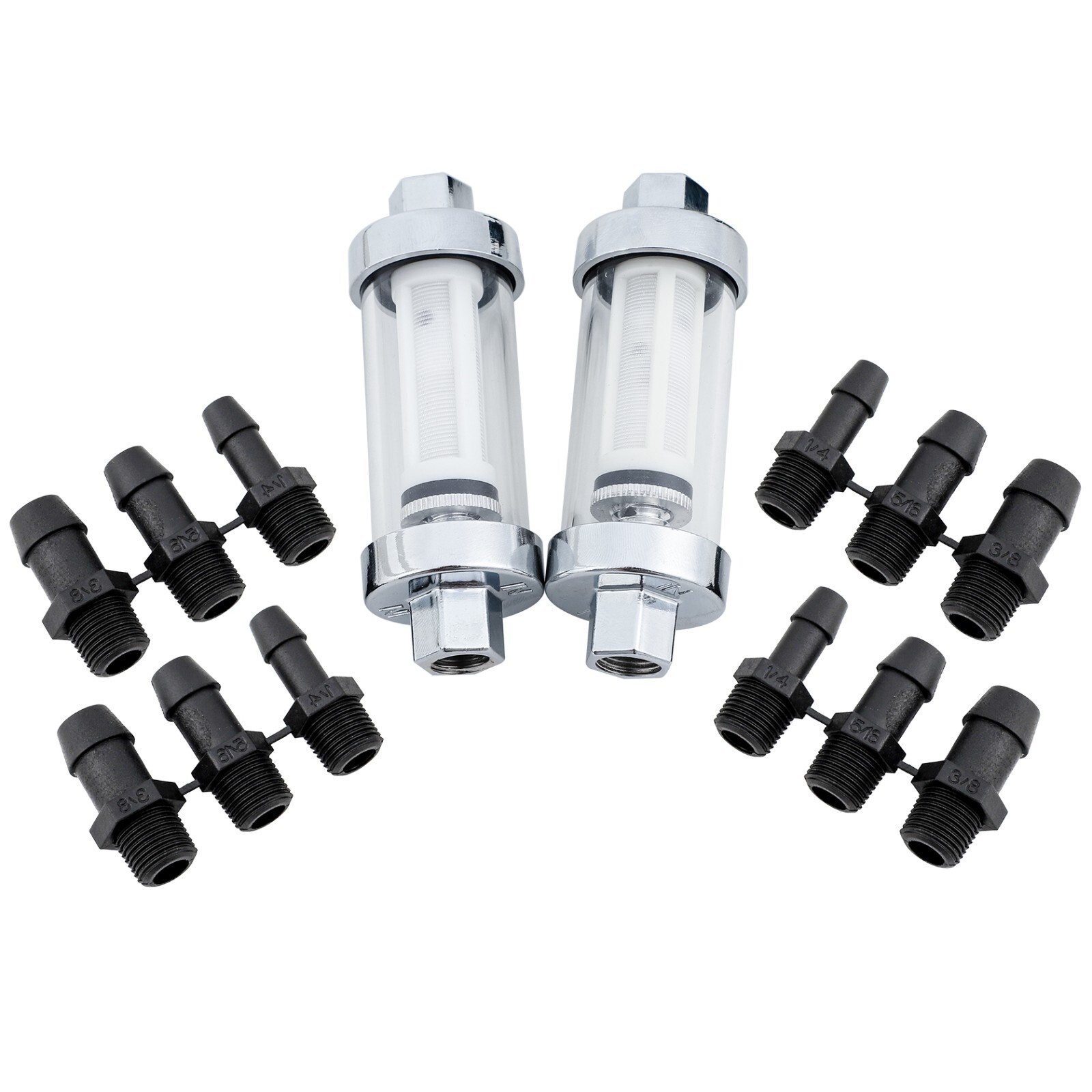 2Pcs Universal 1/4" 5/16" 3/8" Chrome Glass Reusable Washable Inline Fuel Filter