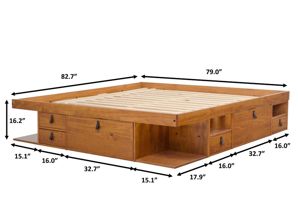 Memomad Bali Bed - King Size Storage Platform Bed Frame with Drawers (Oak)