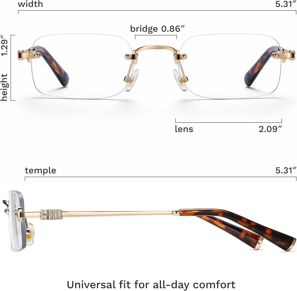 Ultra-Light Statement Glasses — Rectangular Metal Blue-Light Frames for Women