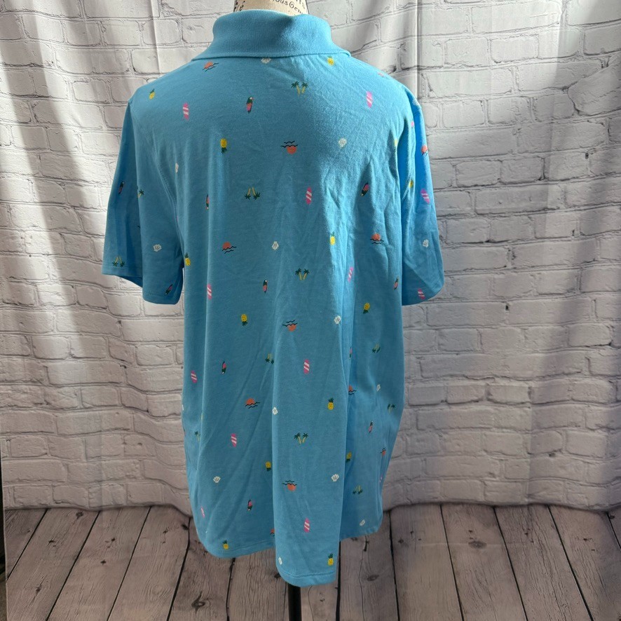 Cat & Jack Boy Polo Shirt XXL 16/18 Husky Blue Tropical Beach Print Cotton Blend