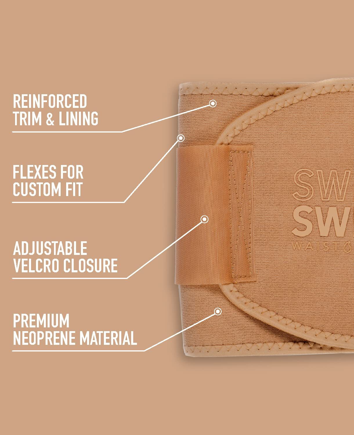 Sweet Sweat Waist Trimmer - Toned Sand Large (46 x 9in) - Wash Bag Included