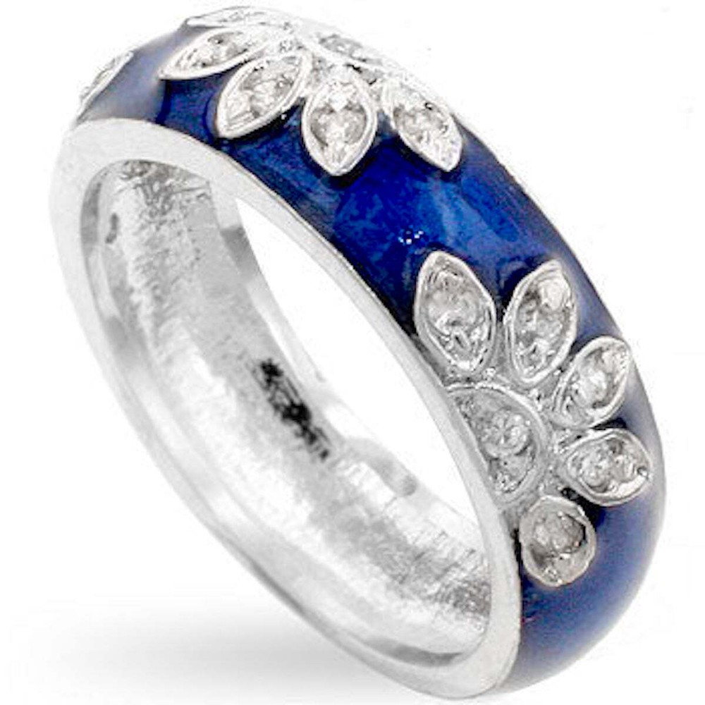 Blue Enamel Cubic Zirconia Leaf Ring