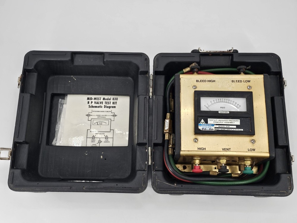 MIDWEST MODEL 830 RP Principle BACKFLOW Back Flow PREVENTER TEST KIT