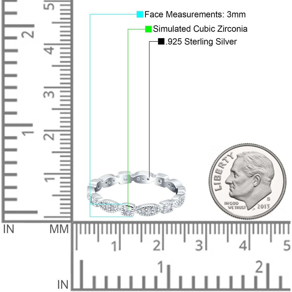Full Eternity Stackable Band Wedding Round Ring CZ 925 Sterling Silver 3mm