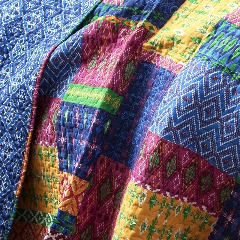Reversible Cotton King Quilt Set Soft Modern Bedding Patchwork Diamond Design US
