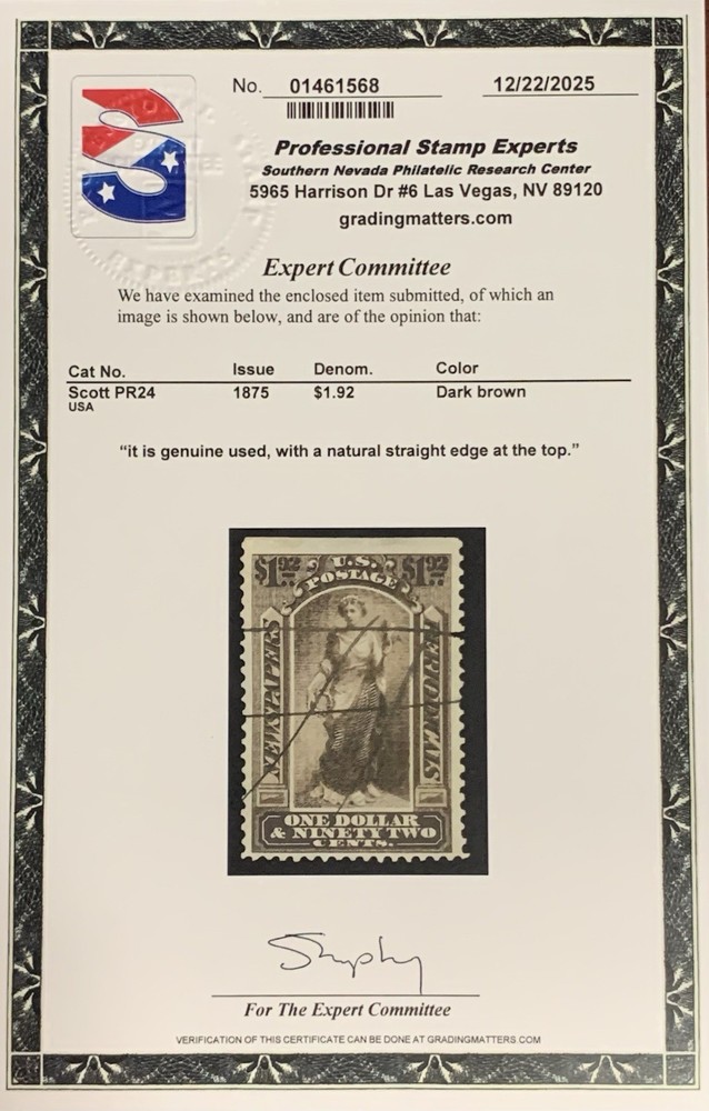 US PR24 REVENUE STAMP WITH PSE CERTIFICATE