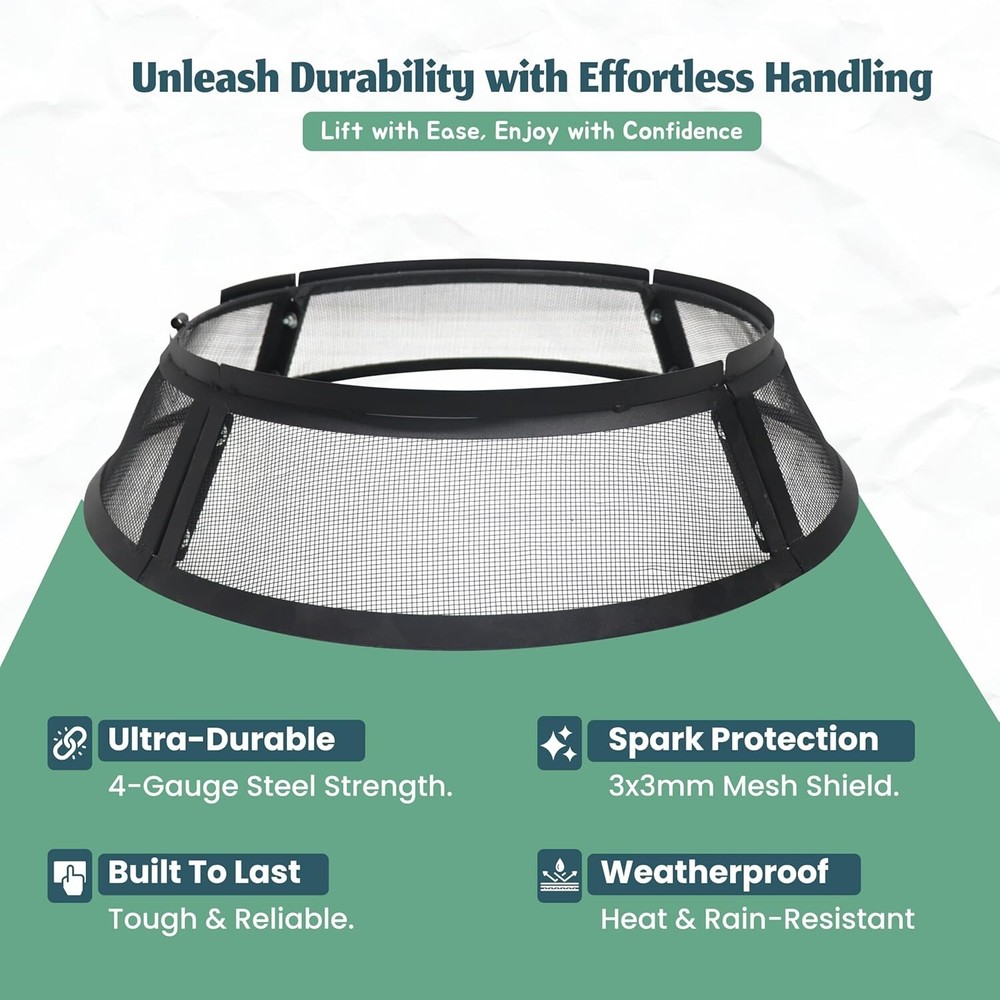 Febtech 40" Round Fire Pit Spark Screen – Heavy-Duty with Lifting Hook