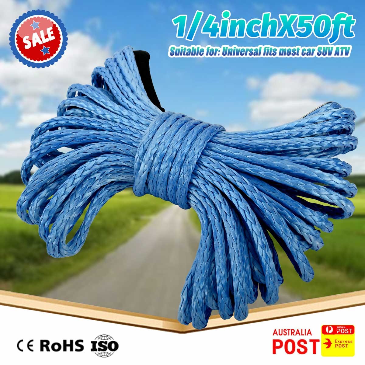 2PCS Synthetic Winch Rope Line 1/4"x 50' 10000LBS Recovery Cable 4WD ATV UTV AB