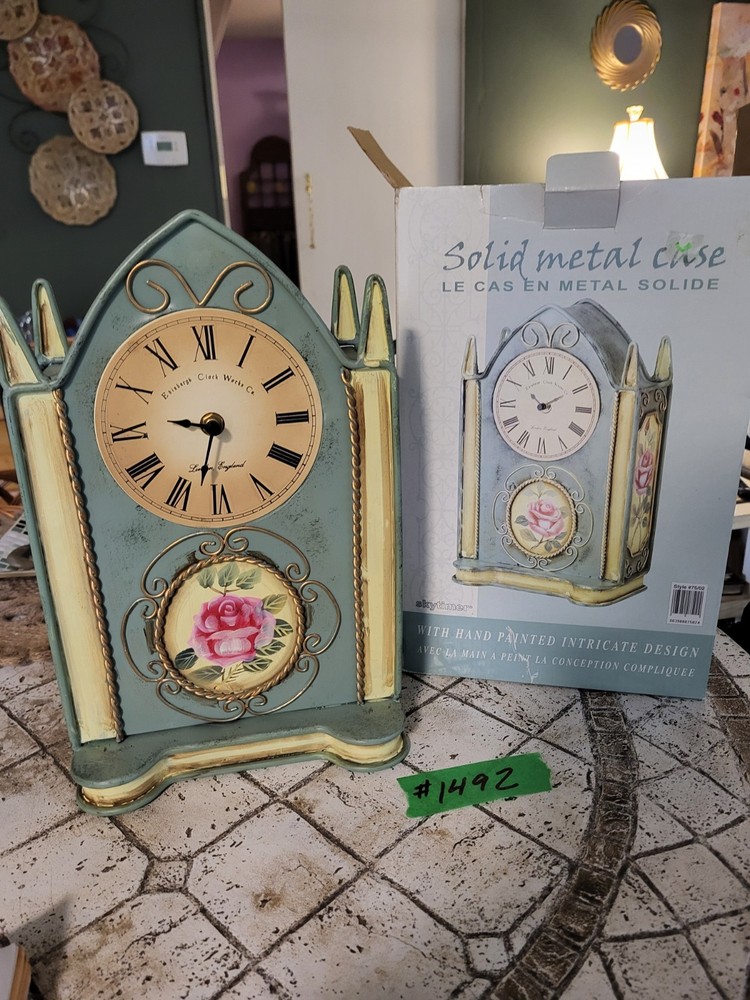 Vintage 80s Solid Metal Case Clock Skytimer  Edinburgh Clock Works  Batt...
