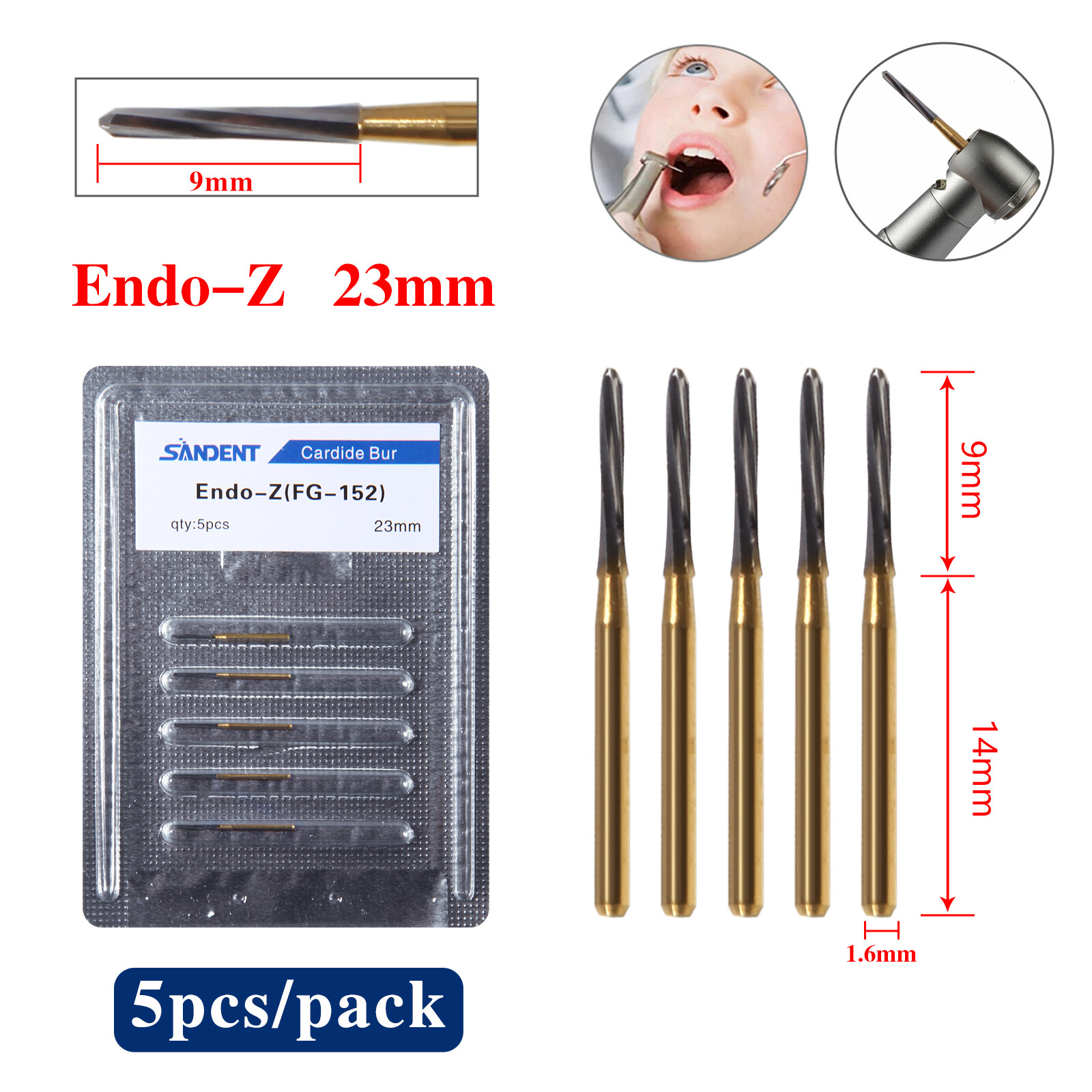 Dental Endodontic ENDO-Z Tungsten Carbide Burs FG Round Bur High Speed 23mm USA