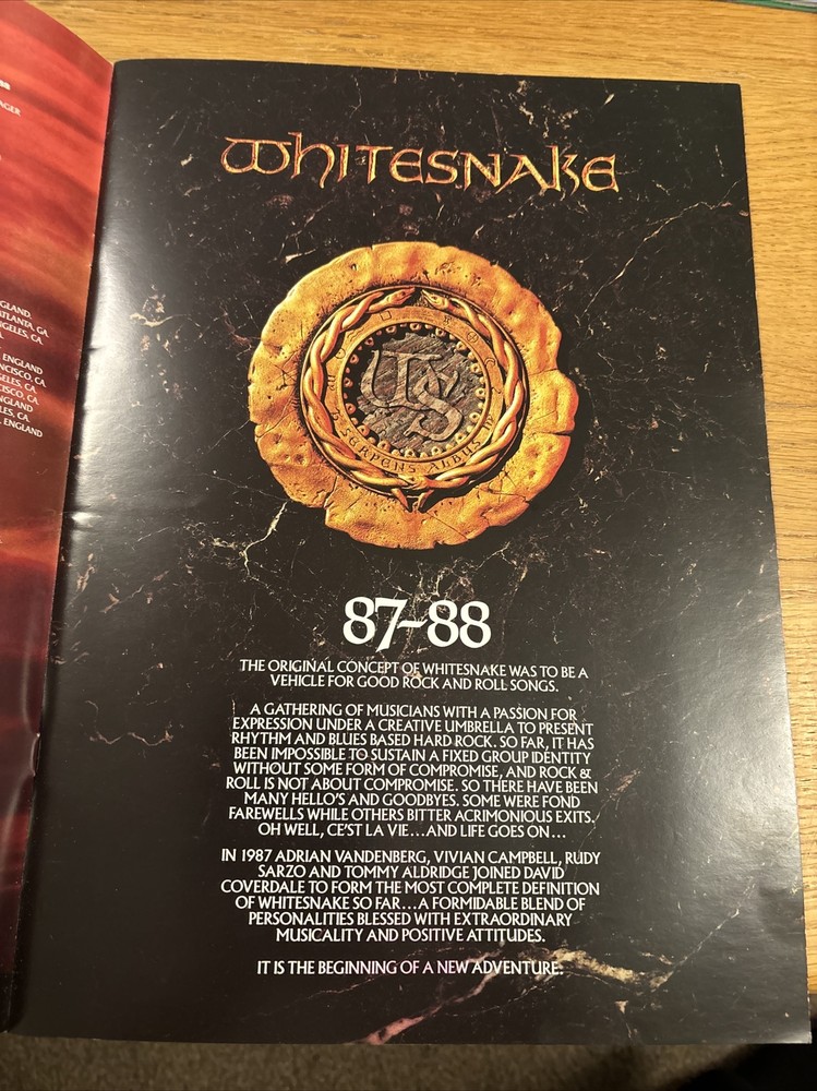 Whitesnake 87-88 Tour Programme