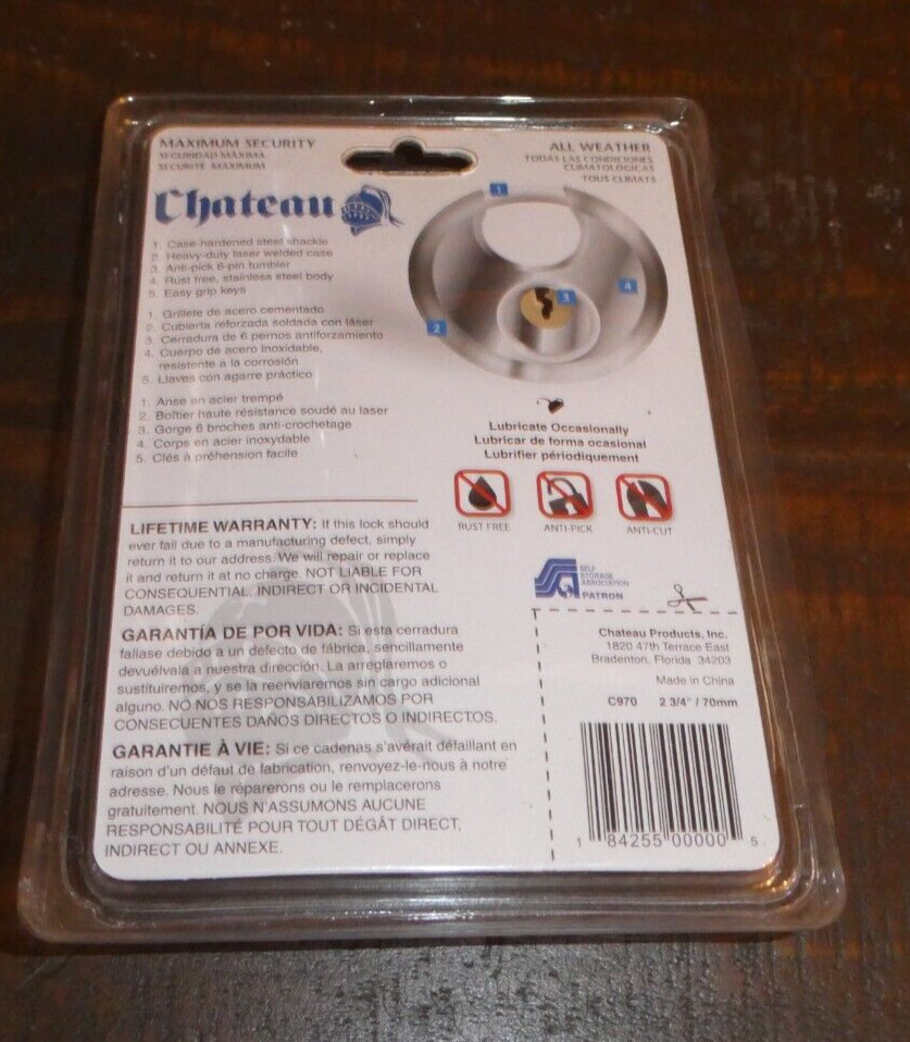 Chateau Maximum Security Disc Lock C-970 with Three Keys 2 3/4" 70mm