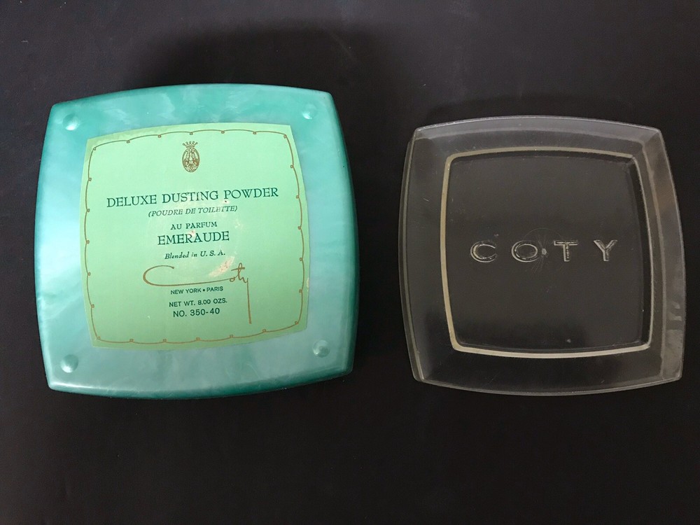 Vtg Unique COTY EMERAUDE SQUARE Dusting Powder Box