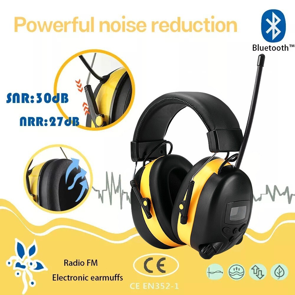 FM Radio Headphones with Digital Display 30dB FM Hearing Protection Earmuffs