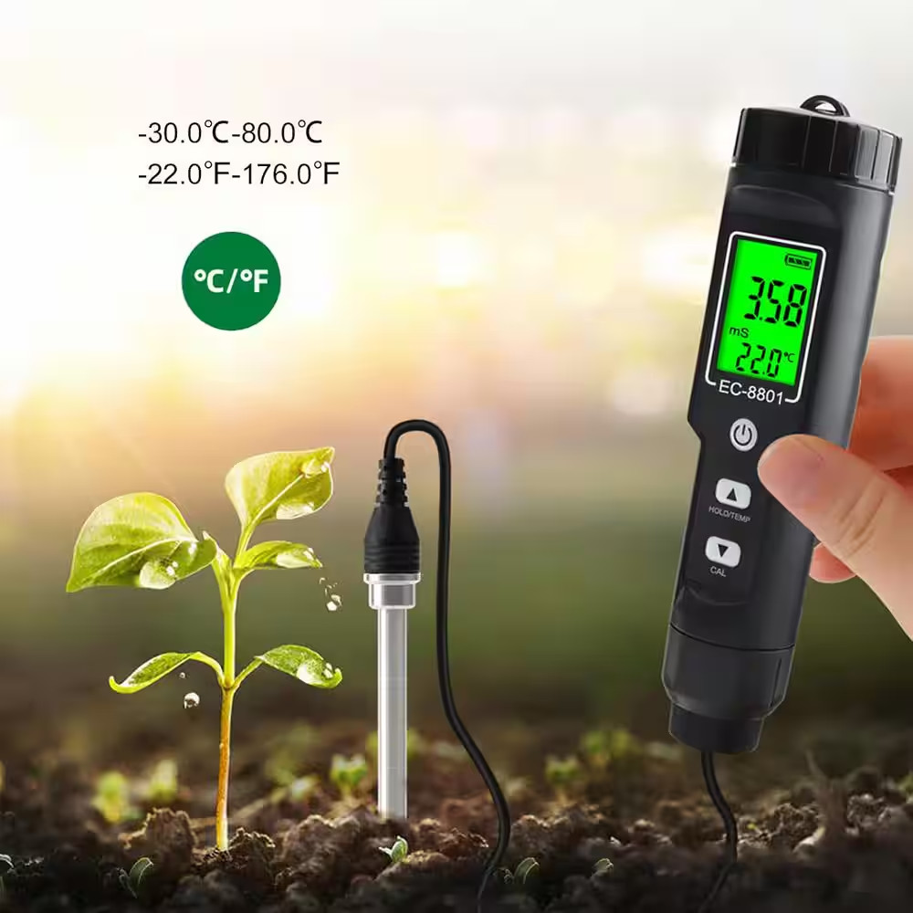 Digital Soil Tester LCD Backlight Display Soil EC Temperature Tester Portable Co