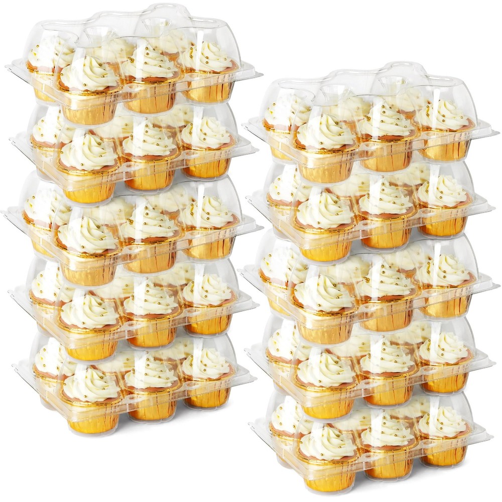 (6 Count x 10 Sets) Cupcake Containers, Clear Plastic Cupcake Boxes, Disposab...