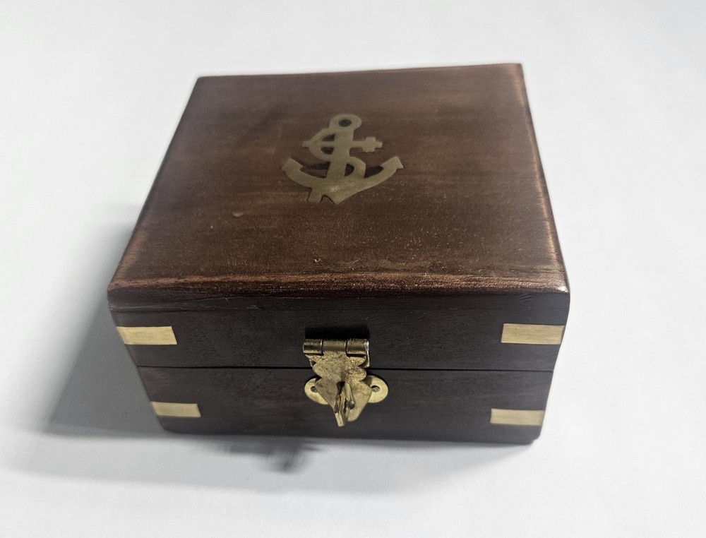 Brass Compass With Wood Case