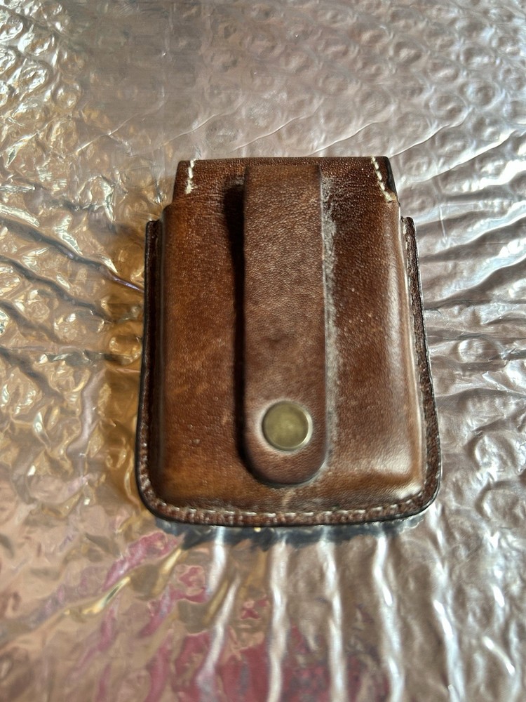 Leather Camel Cigarette Pouch With Zippo 04 Solid Brass Lighter
