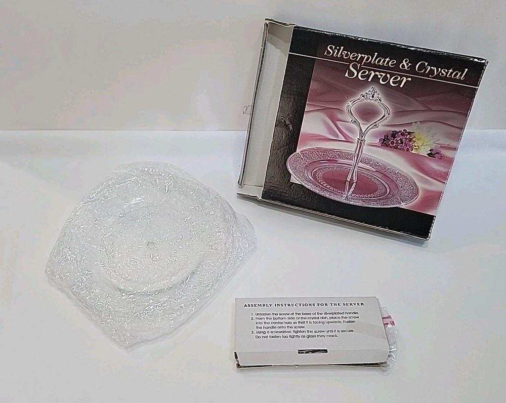 VTG Crystal Glass Appetizer Plate Silver Plated Handle Dessert Server 7" Tray