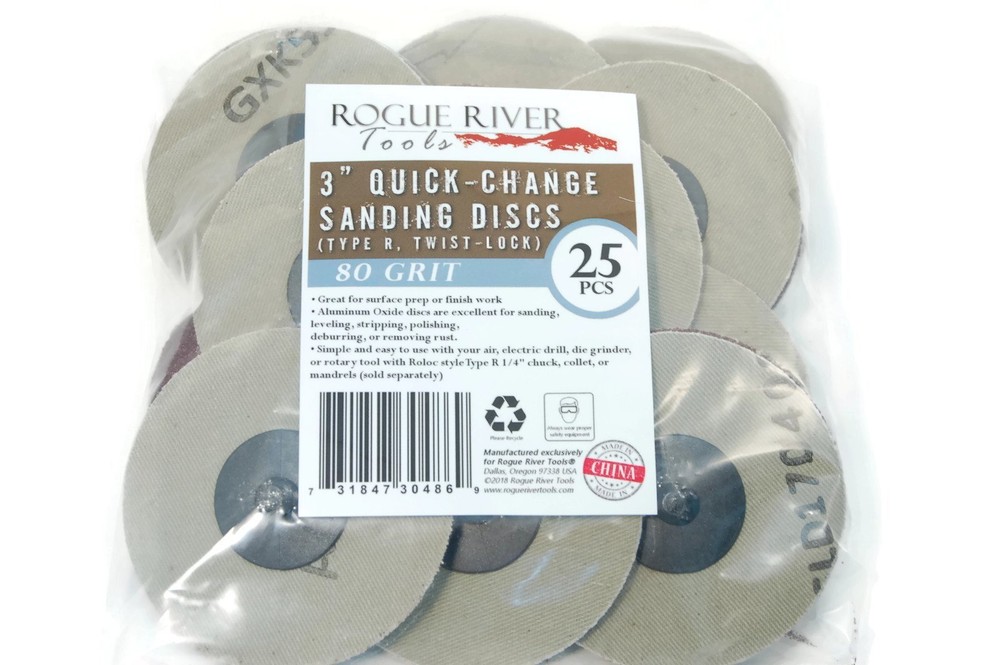 (25pc) Rogue River Tools 3" Quick-Change Sanding Discs (Type - R) (180 Grit)