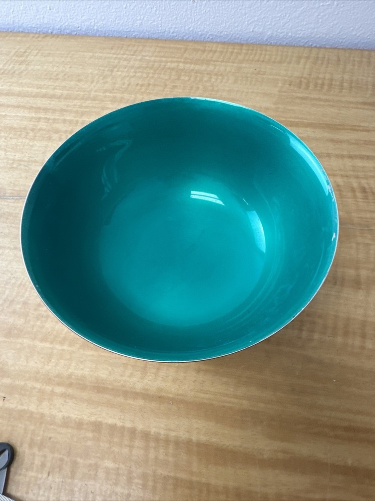 8” Vintage Reed & Barton Silver Plate Teal Enameled Footed Bowl - #104