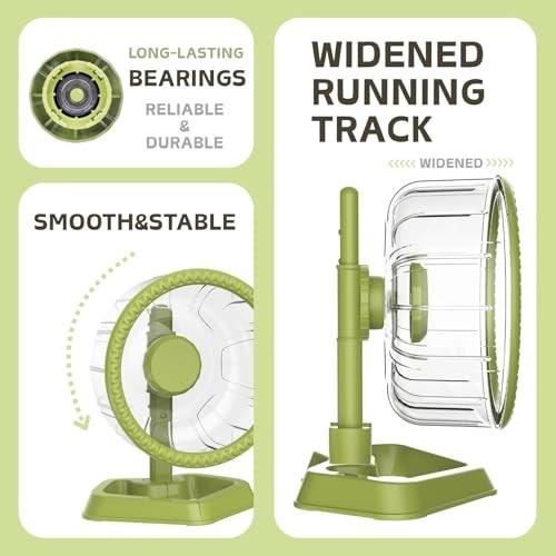 Quiet Hamster Exercise Wheel - Adjustable Stand for Small Pets, 6.3" Green