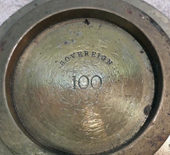 7 Vintage Solid Brass Stacking Sovereign Calibration Weights 2.9kg Gbs6