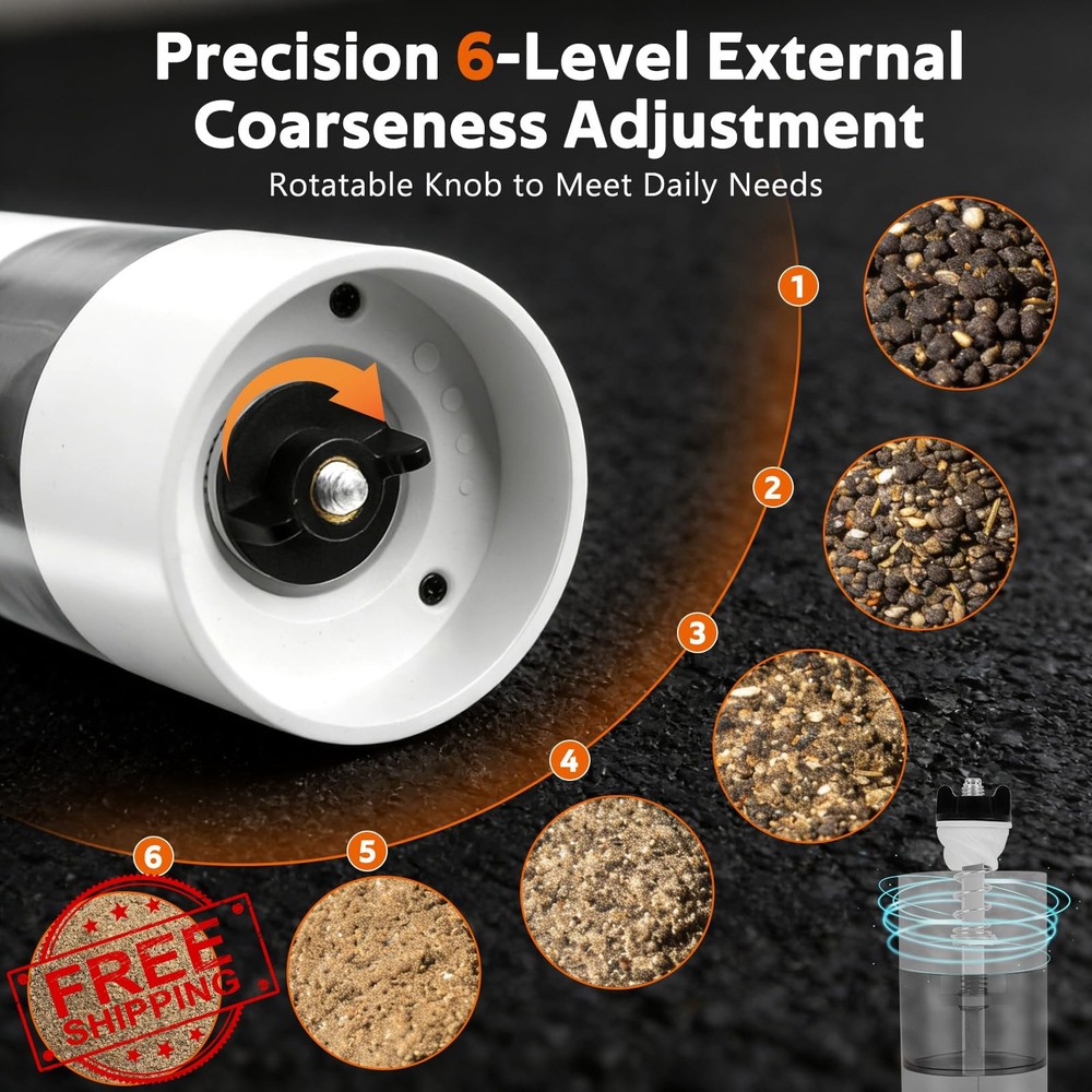 Rechargeable Salt Pepper Grinder Set White Auto Coarse Adjust
