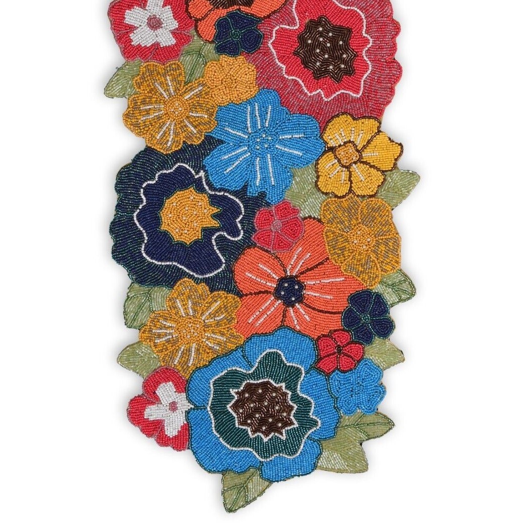 Floral Beaded Table Runner, Multicolor Table Runner, Spring Tableware 13X36 Inch