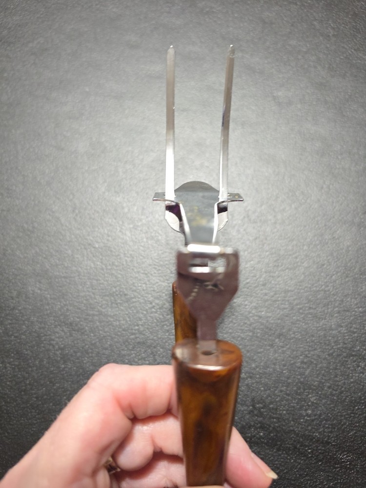 Vintage Spring Loaded Meat Serving Fork 50s Bakelite Handle