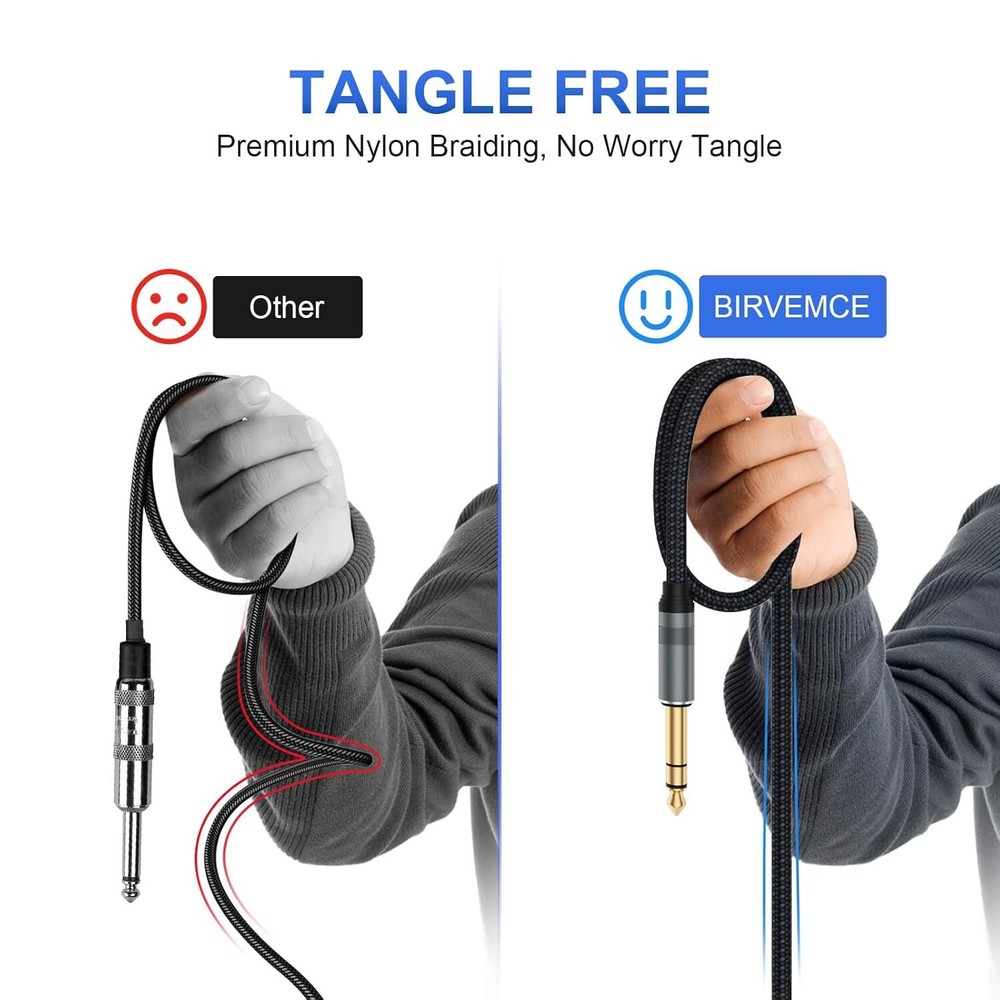 2 Pack Premium TRS Cable 10FT, 1/4 Inch Cable- 10 FT, Braid Black Grey