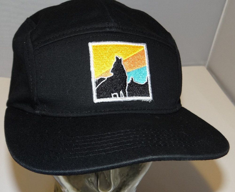 Walrus Audio Strap back Baseball Cap Hat Howling Wolf Patch Five Panel Black