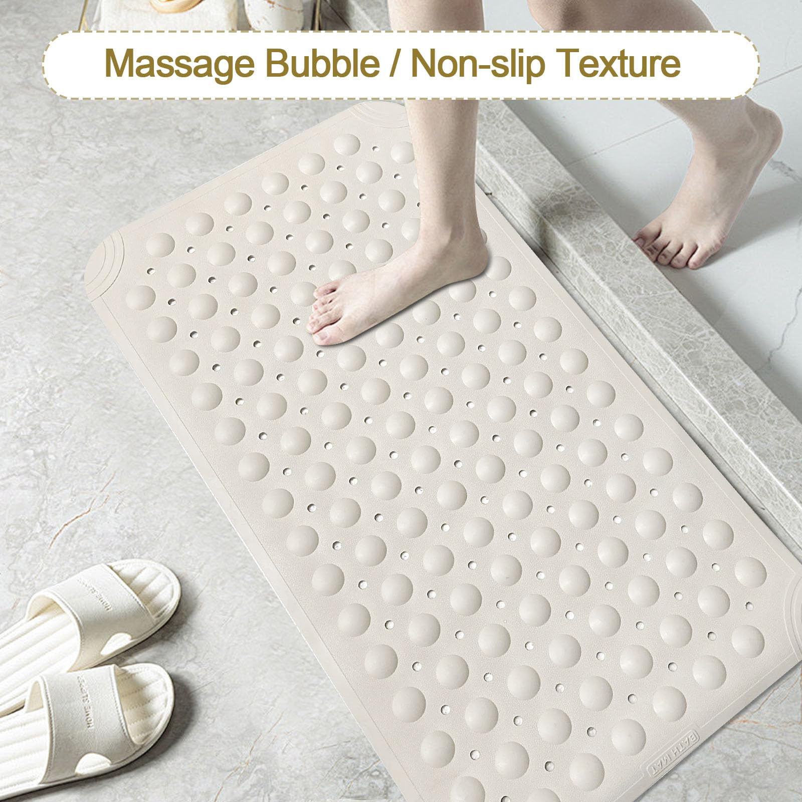 Non Slip Shower Mats for inside Shower 15 X 27.5 Inch, TPE Bathtub Mat Non-Slip