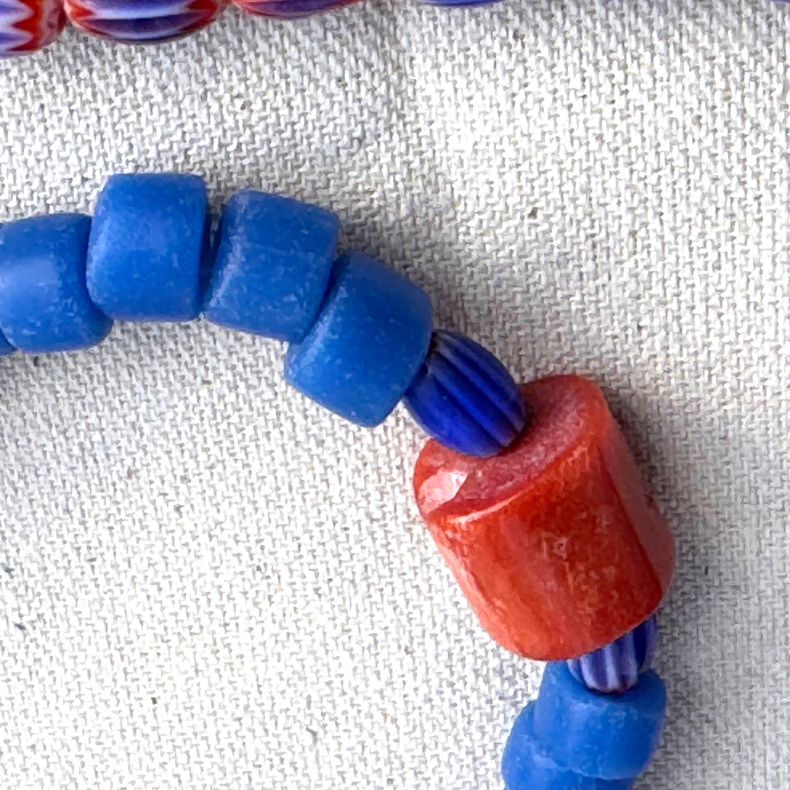 Beaded Bracelet Vintage Segi and chevron glass beads coral Egbe Yemoja
