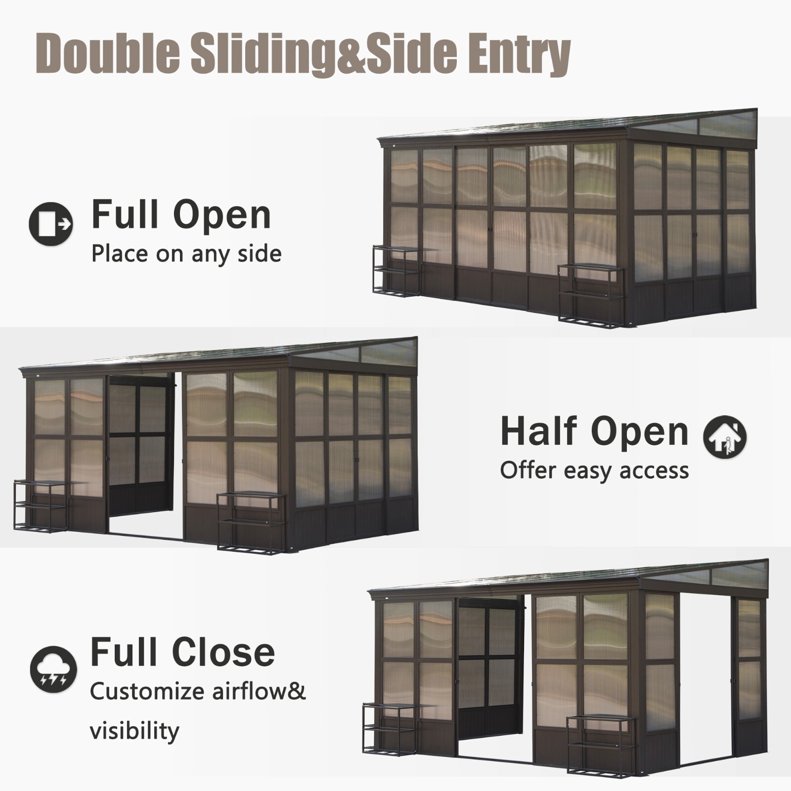 Domi 10x14FT Wall Mounted Sunroom with PC Roof and Lockable Sliding Doors