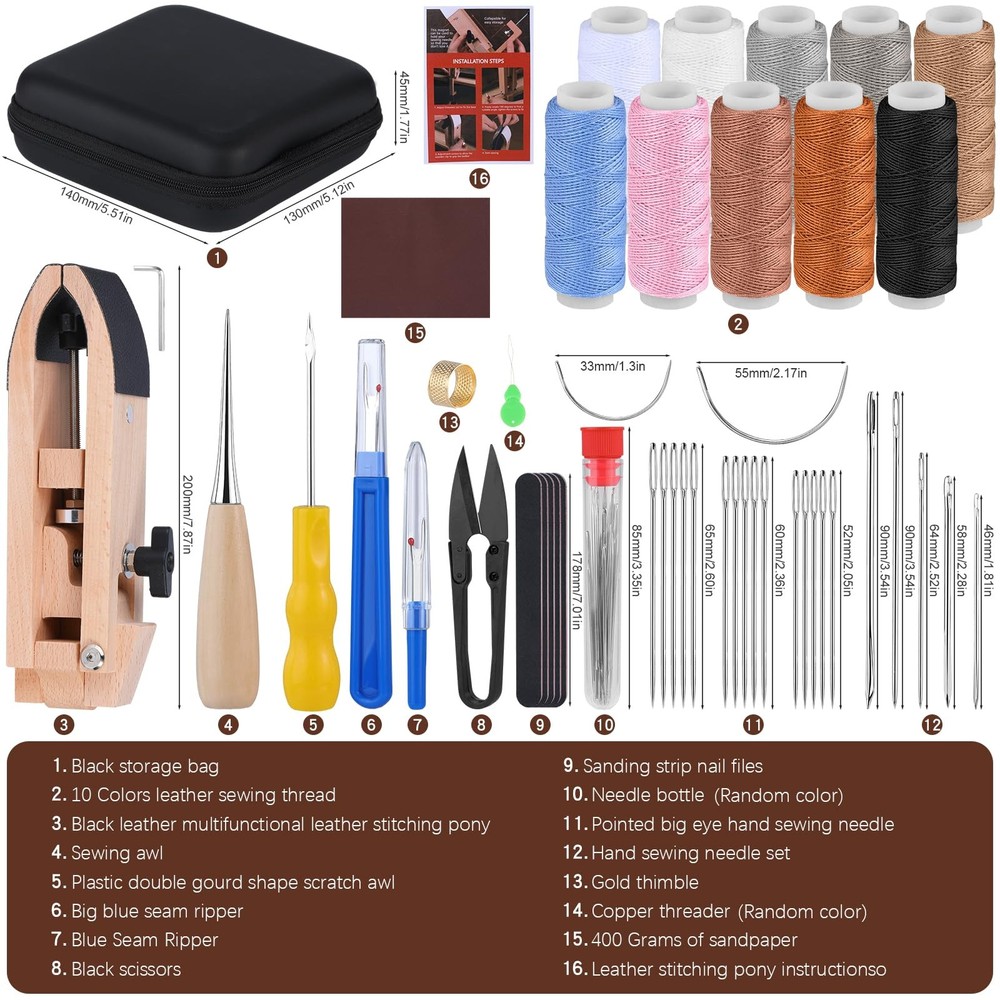 Yizzvb Leather Stitching Pony Table Lacing Desktop with Hand Sewing Kit