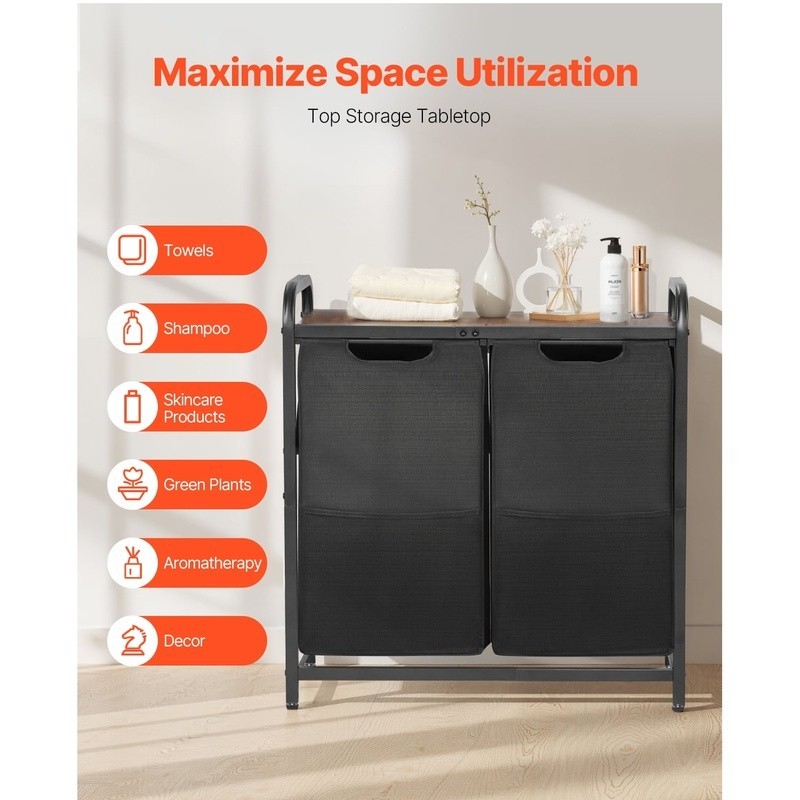 Versatile Laundry Sorter Organizer W/ Sturdy Frame Pull-Out Bags Adjustable Feet