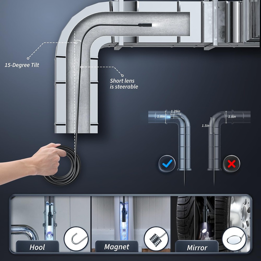 Endoscope Camera with Light, Inspection Borescope Camera with 4.3 IPS Screen, 19