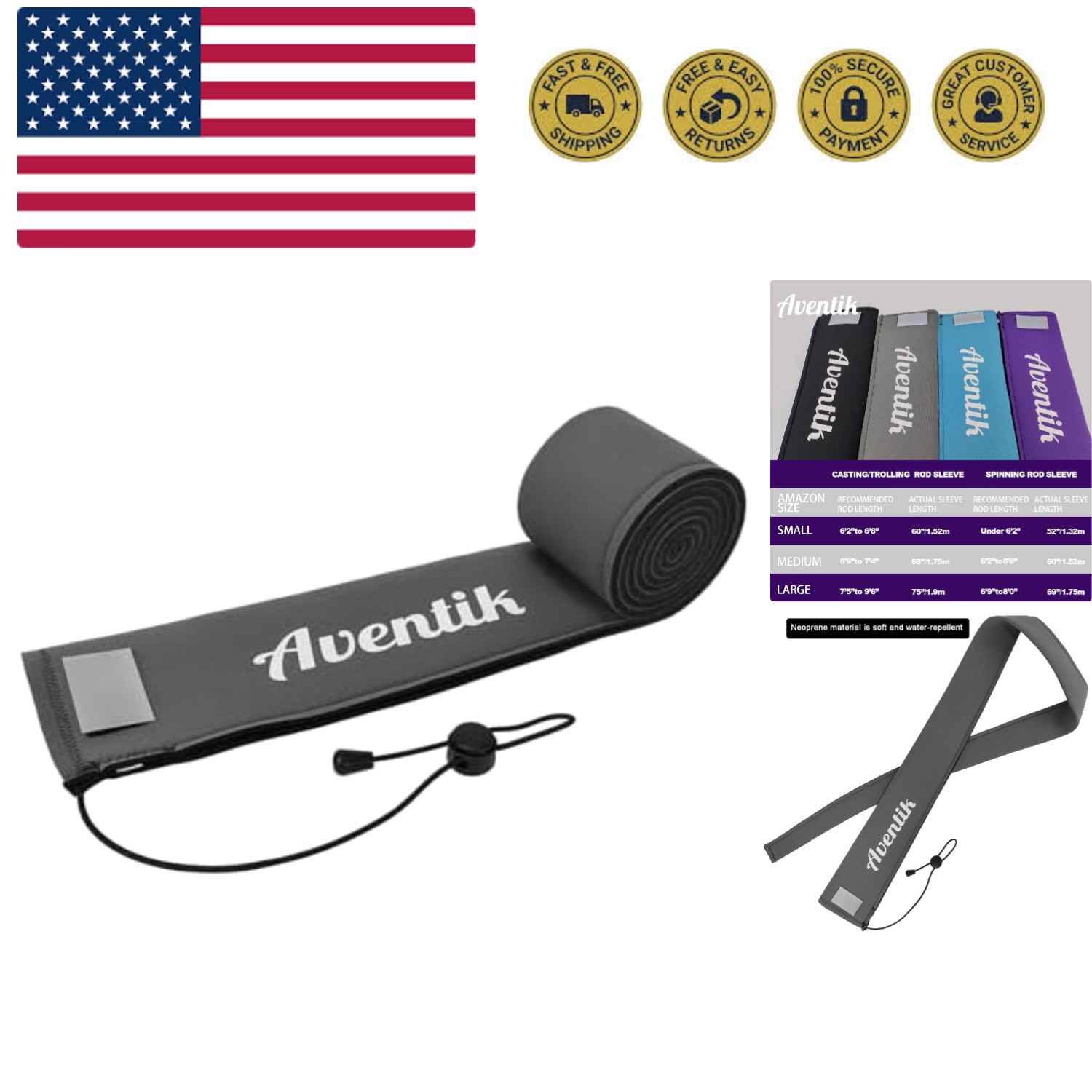 Neoprene Fishing Rod Sleeves Spinning Rod Sock Breathable Vent Snag Resistant...