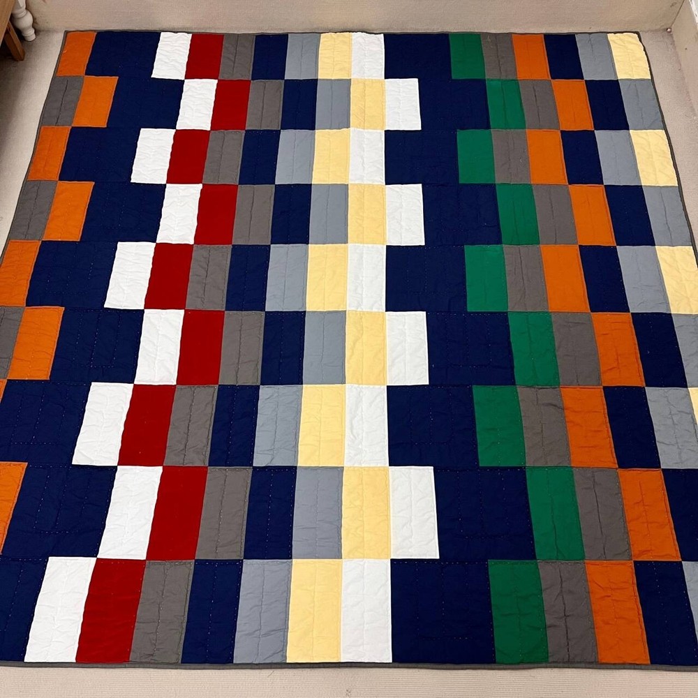 Handmade The Pixel Path Patchwork Queen Size Cotton Finished QUILT Hand Stitched